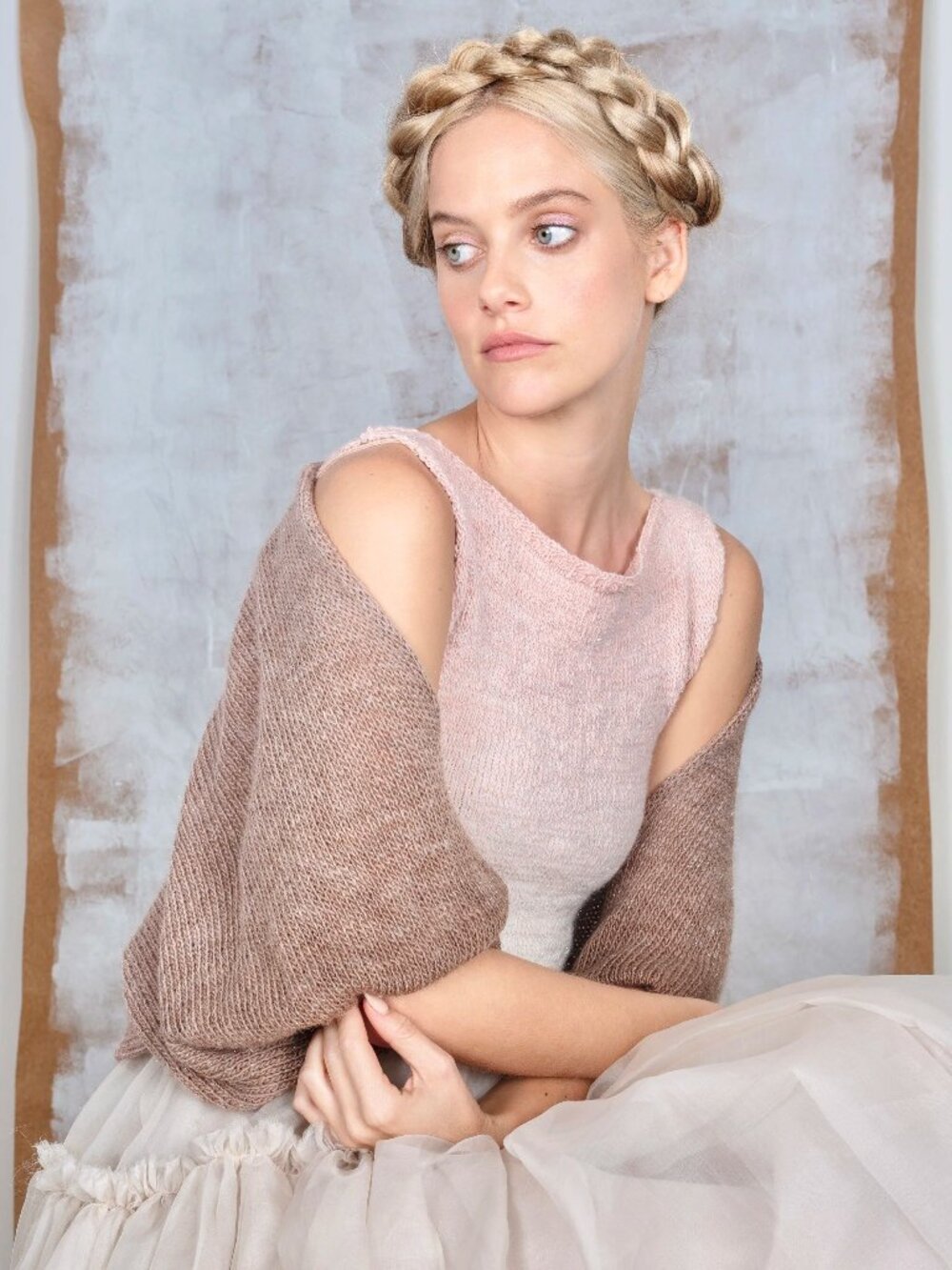 LOUIZA BABOURYAN Cropped Open-Front Cardigan Metallic and Taupe Pink Knit Size S
